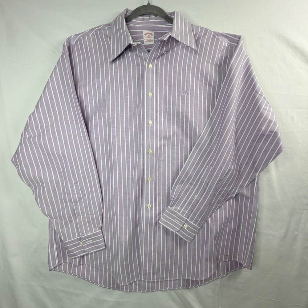 Brooks Brothers 346 Button Down Shirt XL Purple Stripe Supima Cotton Non-Iron